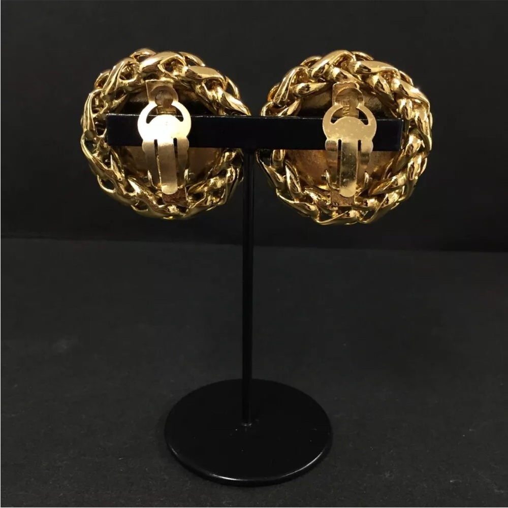 CHANEL CC Logo Ears of Wheat Gold Tone Earrings - Picture 4 of 5